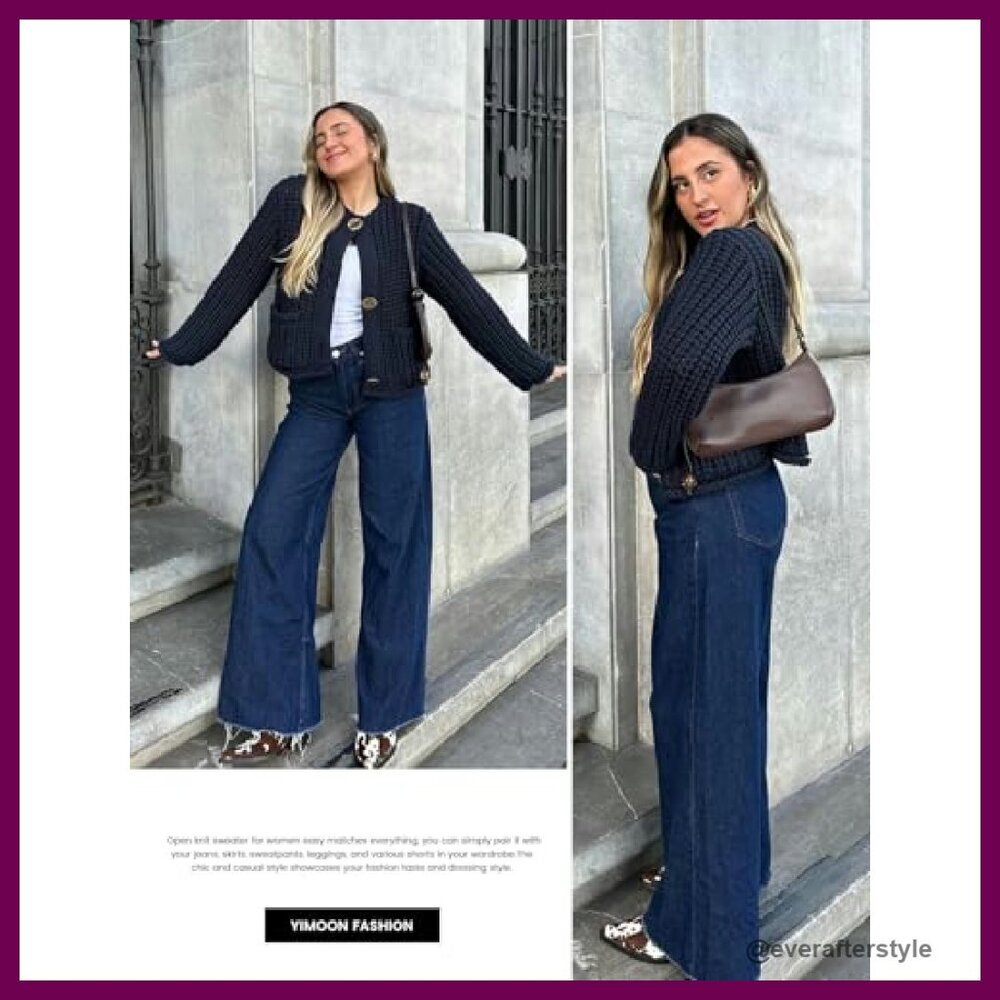 Cropped Cardigan Sweater Chunky Knit Button Down Oversized Chic Fall - Picture 7 of 8